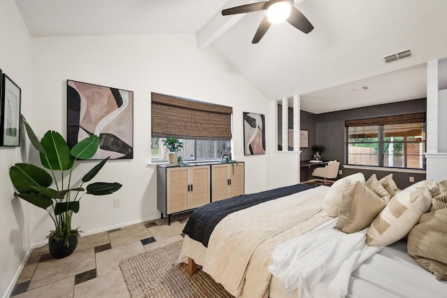 7701 Lowdes Dr, Austin, TX 78745 - bedroom featuring baseboards, ceiling fan, and light stone finish floors
