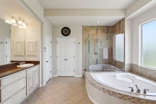 816 Drifting Wind Run, Dripping Springs, TX 78620 - full bath with a garden tub, a stall shower, plenty of natural light, and vanity