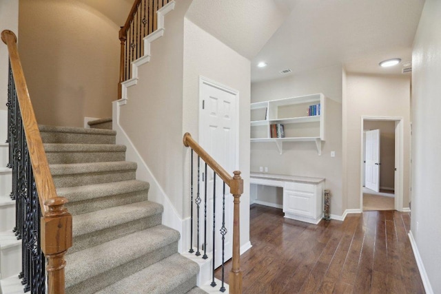 816 Drifting Wind Run, Dripping Springs, TX 78620 - stairs featuring hardwood / wood-style floors, baseboards, and recessed lighting