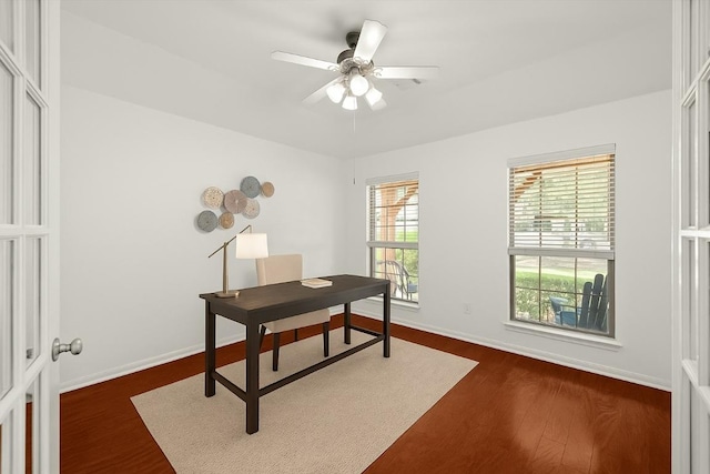 260 Kiras Ct, Austin, TX 78737 - office with dark wood finished floors and ceiling fan