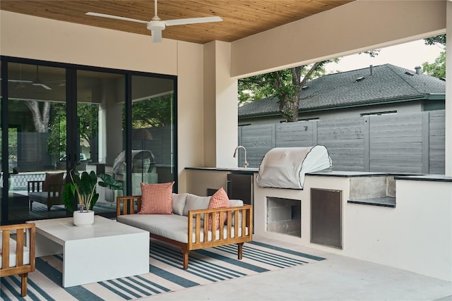 7809 Hardy Dr, Austin, TX 78757 - view of patio / terrace featuring area for grilling, ceiling fan, and an outdoor hangout area