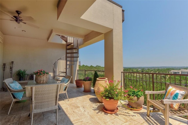 8200 SW Pkwy Unit 721, Austin, TX 78735 - view of patio with stairs, a ceiling fan, and outdoor dining space