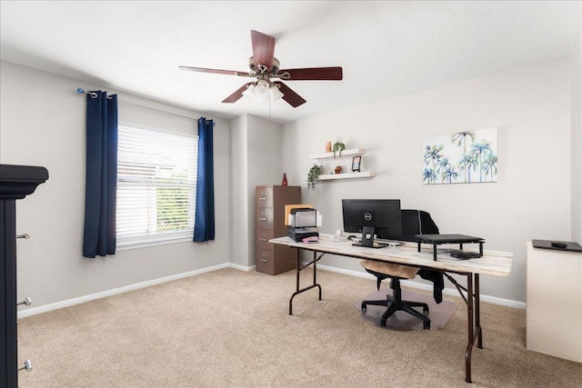 141 Wildcat Draw Dr, Buda, TX 78610 - home office featuring carpet, a ceiling fan, and baseboards