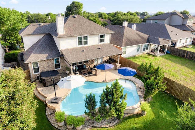 141 Wildcat Draw Dr, Buda, TX 78610 - view of pool featuring a hot tub, an outdoor hangout area, and a patio