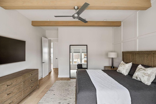 13410 Galleria Cir, Austin, TX 78738 - bedroom featuring beamed ceiling, light wood-style flooring, and a ceiling fan
