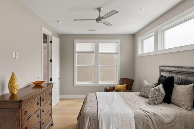 13410 Galleria Cir, Austin, TX 78738 - bedroom featuring light wood-style flooring, baseboards, a ceiling fan, and recessed lighting