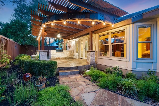 3109 Sesbania Dr, Austin, TX 78748 - fenced backyard featuring exterior kitchen, a patio, and a pergola