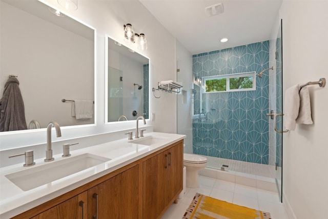 4605 Englewood Dr Unit A, Austin, TX 78745 - full bathroom featuring tile patterned flooring, a tile shower, and double vanity