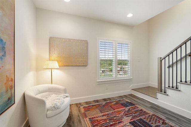 4605 Englewood Dr Unit A, Austin, TX 78745 - sitting room featuring stairway, dark wood-style flooring, and recessed lighting