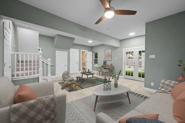 2109 W 10th St, Austin, TX 78703 - living area with french doors, recessed lighting, and ceiling fan