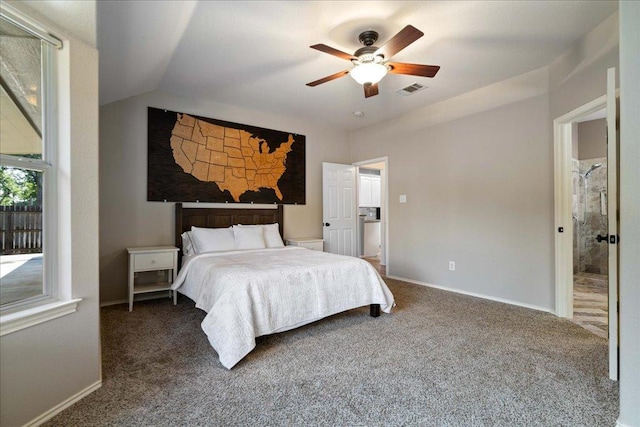 1509 Foster Dr, Cedar Park, TX 78613 - bedroom with carpet flooring, baseboards, ceiling fan, and vaulted ceiling