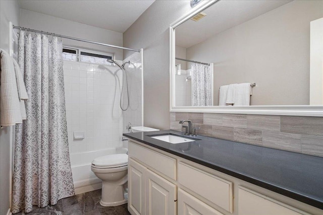 1509 Foster Dr, Cedar Park, TX 78613 - bathroom with shower / bath combo with shower curtain, vanity, toilet, decorative backsplash, and wood finished floors