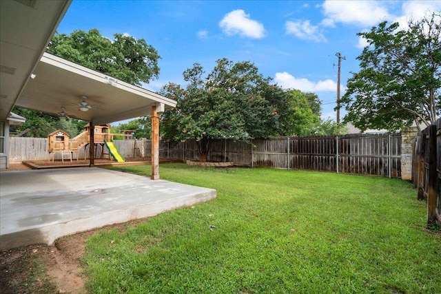 1509 Foster Dr, Cedar Park, TX 78613 - view of yard with a playground, a patio, and a ceiling fan