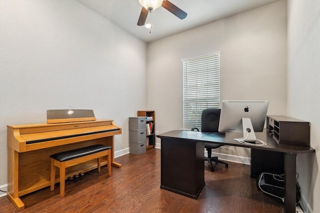 1005 Hezekiah Ln, Leander, TX 78641 - office space featuring ceiling fan, dark wood-type flooring, and lofted ceiling