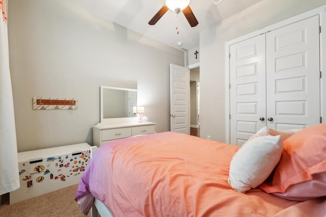1005 Hezekiah Ln, Leander, TX 78641 - bedroom featuring carpet flooring, a closet, and a ceiling fan