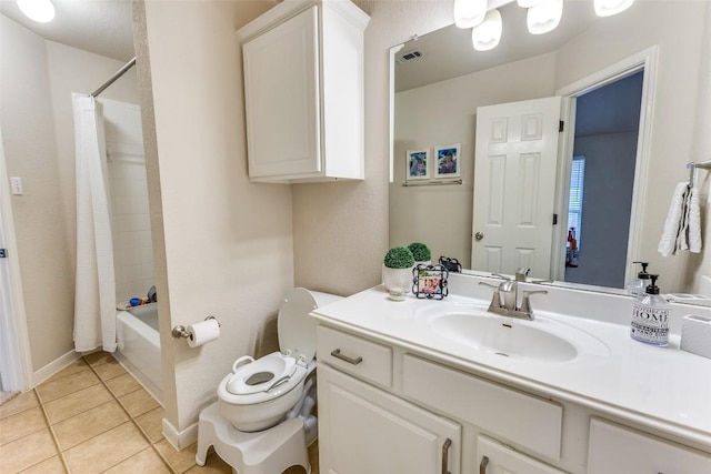 13532 Utah Flats Dr, Austin, TX 78727 - full bathroom with vanity, toilet, tile patterned flooring, and shower / tub combo
