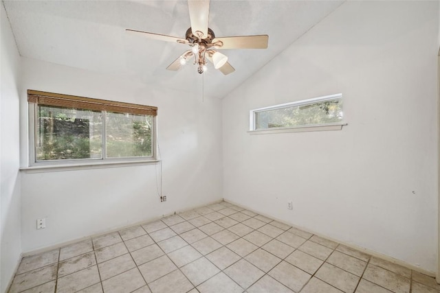 907 The High Rd, Austin, TX 78746 - unfurnished room featuring plenty of natural light, lofted ceiling, light tile patterned floors, and ceiling fan
