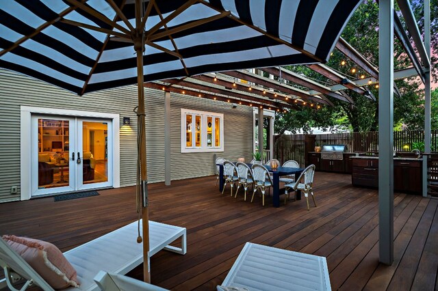 800 W Lynn St, Austin, TX 78703 - wooden terrace featuring outdoor dining space and french doors