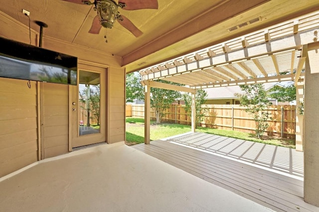 1286 Talley Loop, Buda, TX 78610 - fenced backyard featuring a pergola, a ceiling fan, and a patio