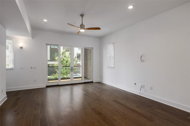4703 Unity Cir Unit 284, Austin, TX 78731 - empty room featuring ceiling fan, baseboards, dark wood-style flooring, and recessed lighting
