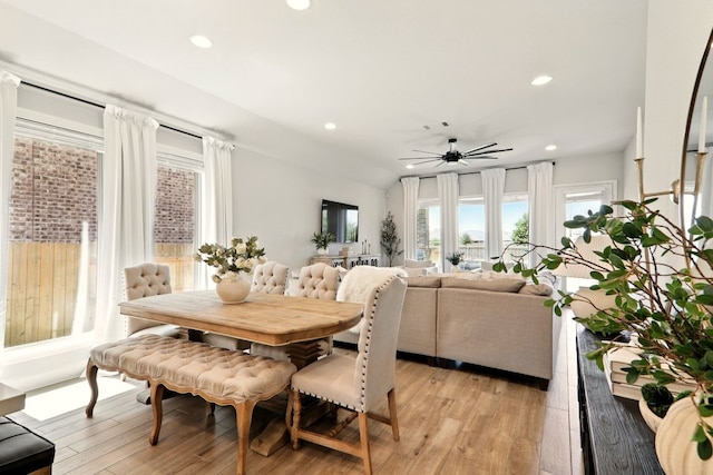 112 Rosemary Ct, Bastrop, TX 78602 - dining room featuring recessed lighting, a ceiling fan, and light wood-style floors