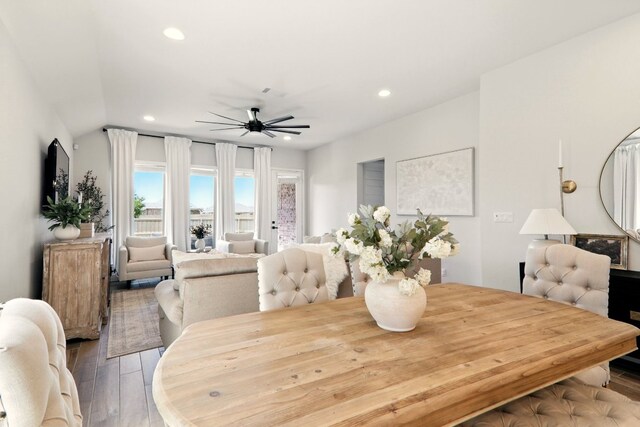 112 Rosemary Ct, Bastrop, TX 78602 - dining space with wood finished floors, recessed lighting, and ceiling fan