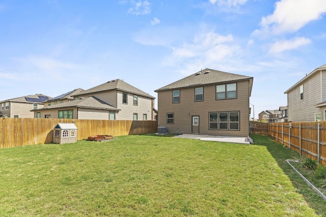 18517 Spotted Eagle Ln, Elgin, TX 78621 - rear view of property featuring a patio, a fenced backyard, a fire pit, and a residential view