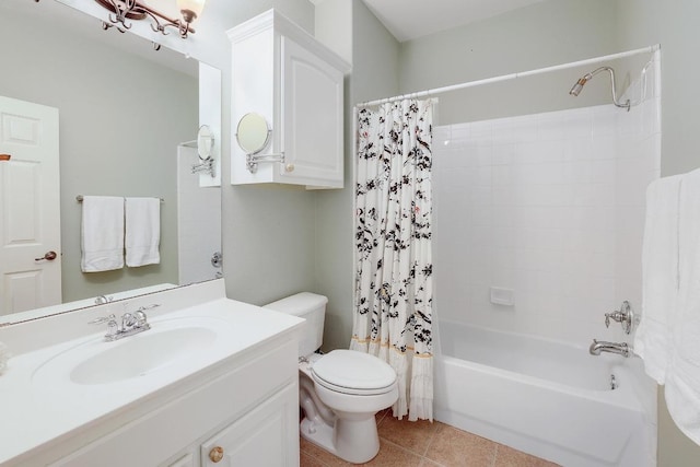 2517 Moray Ln, Cedar Park, TX 78613 - bathroom with toilet, shower / bathtub combination with curtain, vanity, and tile patterned flooring