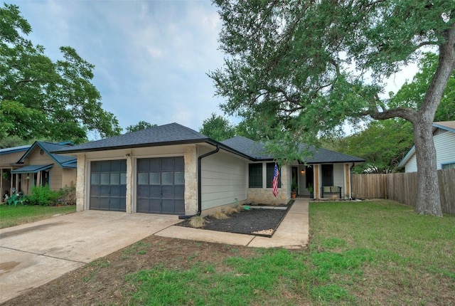615 Twin Oak Trl, Cedar Park, TX 78613 - ranch-style home with stone siding, a garage, a shingled roof, and a porch