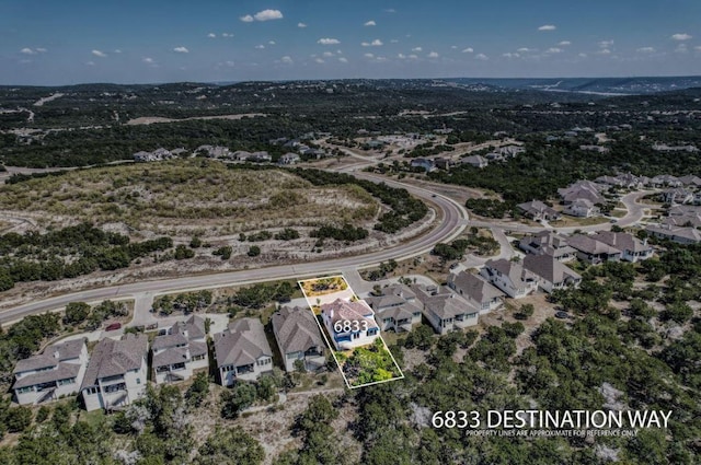 6833 Destination Way, Lago Vista, TX 78645 - aerial perspective of suburban area with property boundaries highlighted