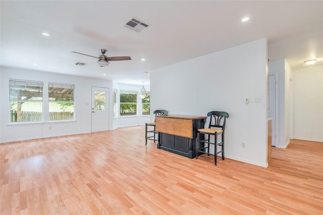 14710 Montoro Dr, Austin, TX 78728 - living area featuring a ceiling fan, light wood-type flooring, recessed lighting, and baseboards