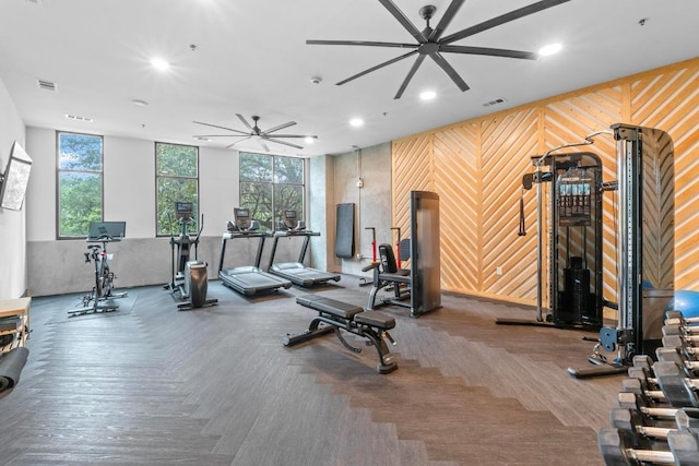 2500 Longview St Unit 112, Austin, TX 78705 - exercise room with plenty of natural light, ceiling fan, and recessed lighting