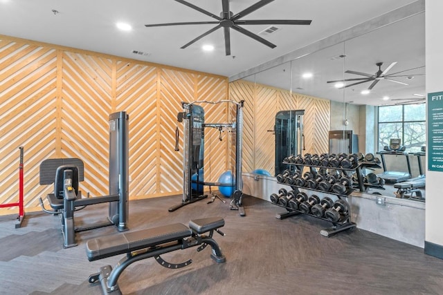 2500 Longview St Unit 112, Austin, TX 78705 - exercise room with ceiling fan and recessed lighting