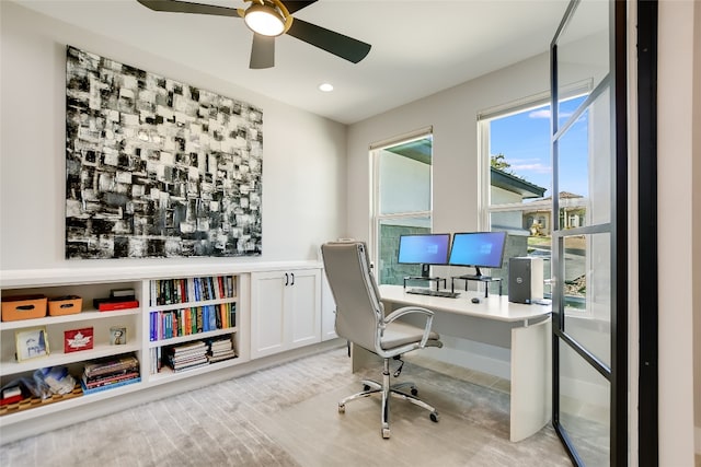105 Golden Eagle, Horseshoe Bay, TX 78657 - office area featuring ceiling fan and recessed lighting