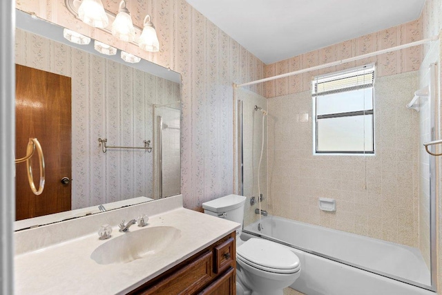 302 Council Rd, Georgetown, TX 78633 - bathroom featuring vanity, shower / washtub combination, toilet, and wallpapered walls