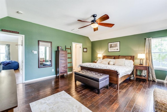 1433 Jenna Ln, Cedar Park, TX 78613 - bedroom featuring lofted ceiling, wood finished floors, baseboards, and a ceiling fan