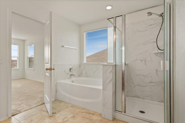 14302 Honey Gem Dr, Pflugerville, TX 78660 - bathroom with a bath and a marble finish shower