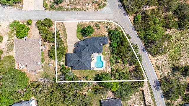 20503 Hoover Cv, Lago Vista, TX 78645 - aerial view of property's location with a pool and property boundaries highlighted