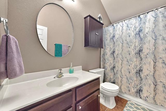 320 Atlanta Park Dr, Georgetown, TX 78628 - full bathroom featuring vanity, tile patterned flooring, toilet, and a shower with shower curtain