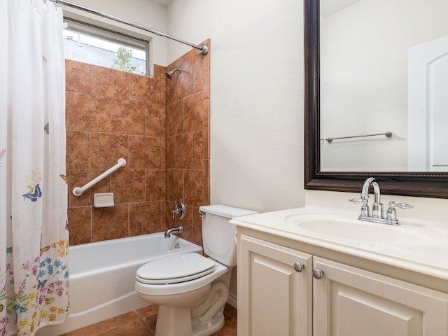 4914 Big Bend Trl, Georgetown, TX 78633 - bathroom with shower / bath combination with curtain, vanity, and toilet