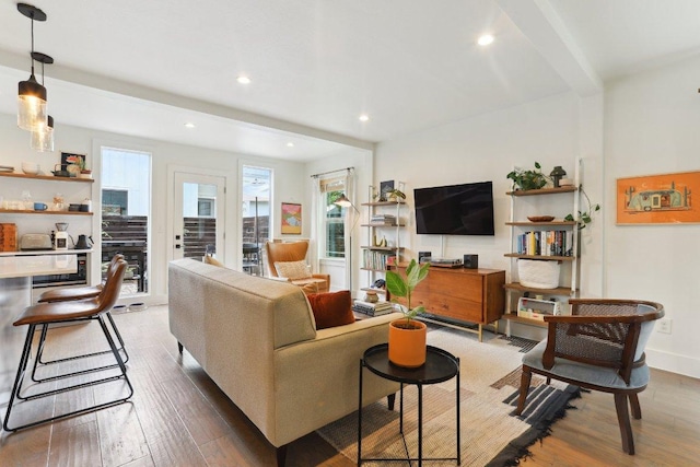 6505 Grover Ave Unit 1, Austin, TX 78757 - living area with healthy amount of natural light, hardwood / wood-style floors, and recessed lighting