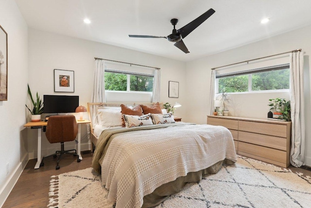 6505 Grover Ave Unit 1, Austin, TX 78757 - bedroom featuring light wood-style floors, baseboards, recessed lighting, and a ceiling fan