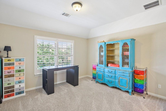 2513 Rusty Spur, Leander, TX 78641 - office featuring carpet floors, baseboards, and vaulted ceiling