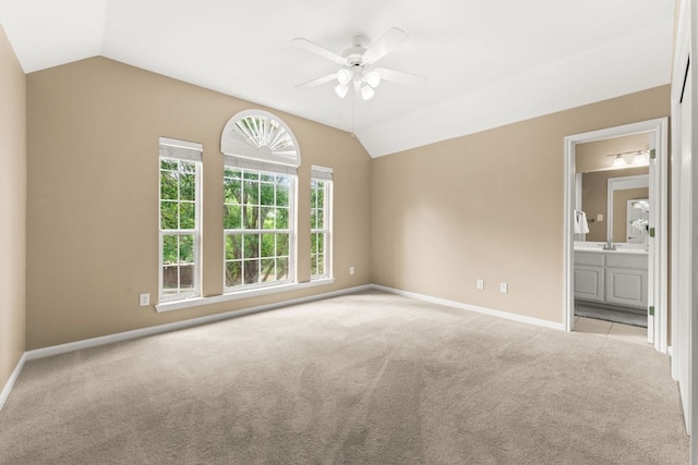10617 Bramblecrest Dr, Austin, TX 78726 - unfurnished room with lofted ceiling, a ceiling fan, carpet flooring, and baseboards