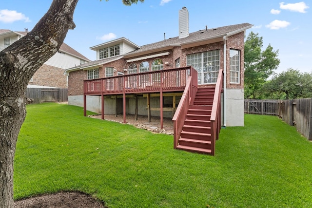 10617 Bramblecrest Dr, Austin, TX 78726 - rear view of property with brick siding, a deck, stairway, and a chimney