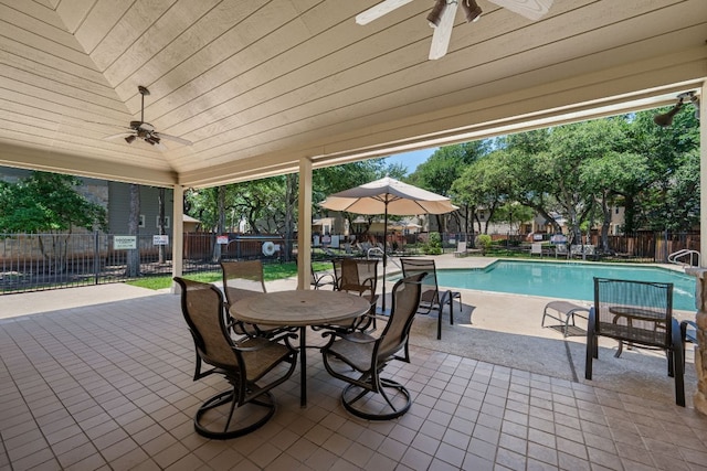 11000 Anderson Mill Rd Unit 96, Austin, TX 78750 - fenced backyard featuring ceiling fan, a patio area, and a community pool