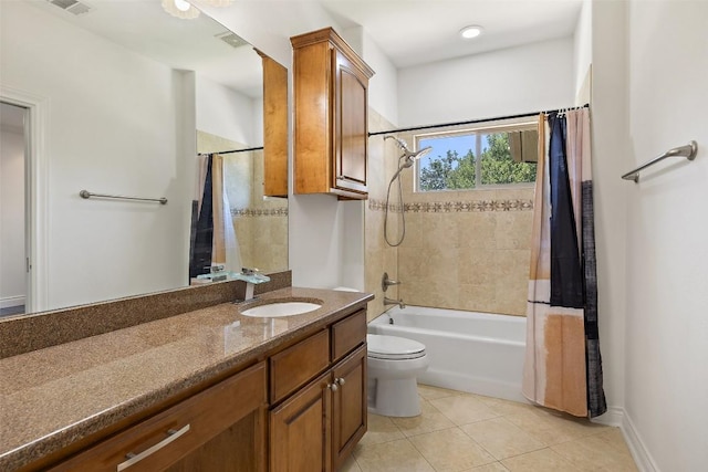 2404 University Club Dr, Austin, TX 78732 - bathroom featuring tile patterned flooring, vanity, shower / bathtub combination with curtain, and toilet