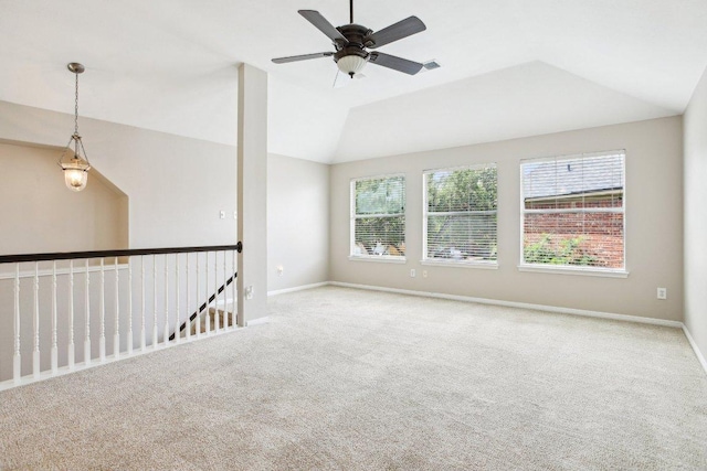 1252 Fall Creek Loop, Cedar Park, TX 78613 - carpeted spare room featuring vaulted ceiling and a ceiling fan