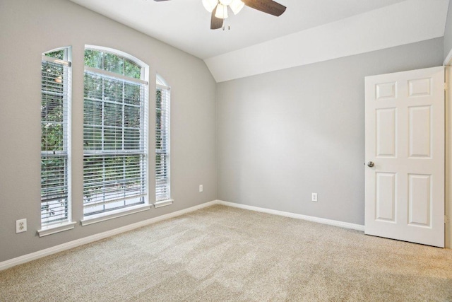 1252 Fall Creek Loop, Cedar Park, TX 78613 - empty room featuring ceiling fan, carpet, plenty of natural light, lofted ceiling, and baseboards