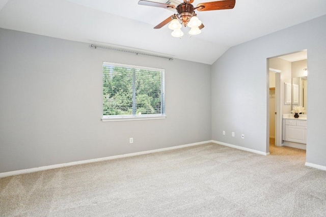 1252 Fall Creek Loop, Cedar Park, TX 78613 - unfurnished bedroom with light carpet, lofted ceiling, ensuite bathroom, and a ceiling fan